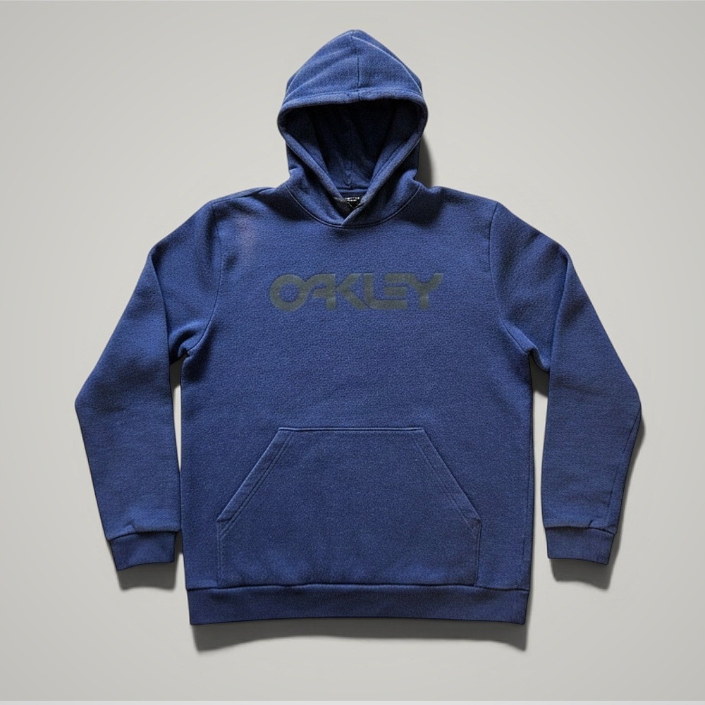 Oakley Hoodie Mens Medium Blue Fleece Pullover Logo Kangaroo Pocket Sweatshirt
